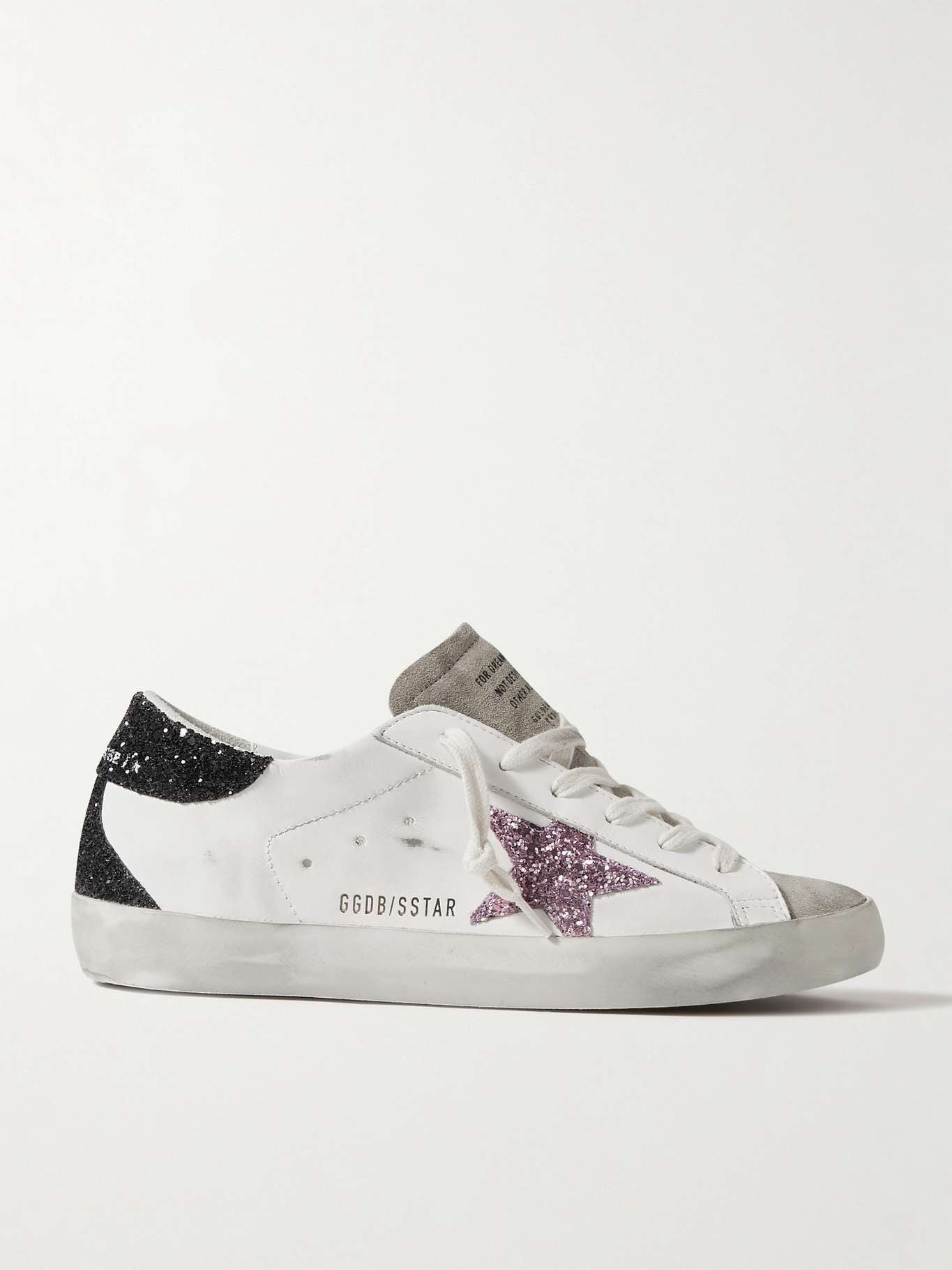 GOLDEN GOOSE
Superstar distressed glittered leather sneakers