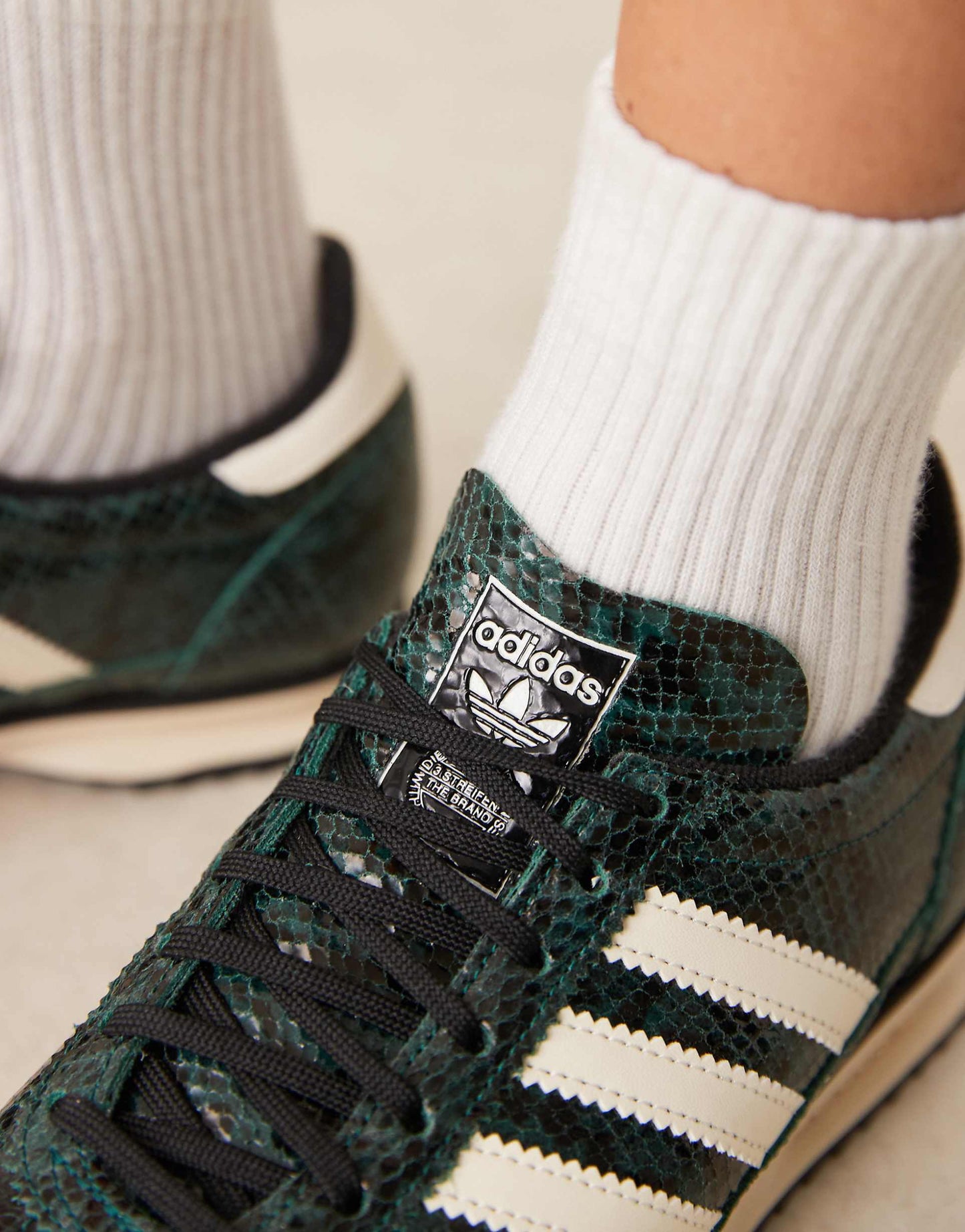 adidas Originals SL 72 OG trainers in dark green and cream snake print