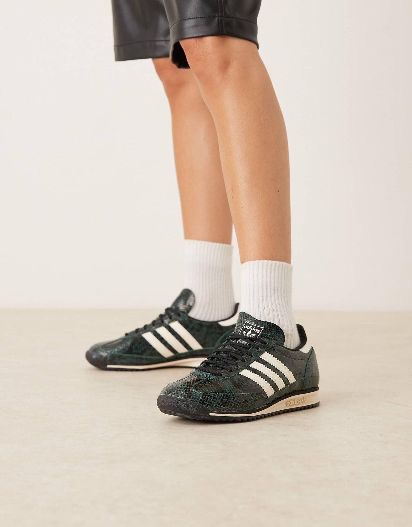 adidas Originals SL 72 OG trainers in dark green and cream snake print